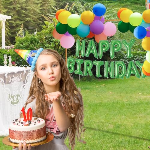 Image of Green Happy Birthday Balloons Banner 16 Inch Mylar Foil Letters, Inflatable Party Decor and Birthday Decorations for Women, Men, Boys & Girls Kids and Adults, Reusable, Party Supplies