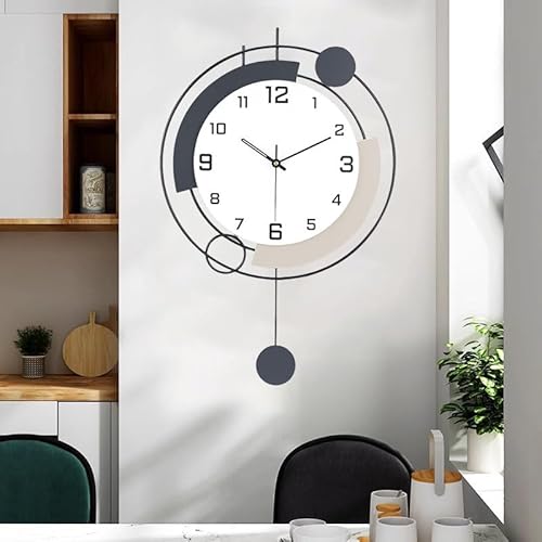 TOHOOYO Moderno orologio da parete, decorativo da parete con pendolo, silenzioso, funzionamento a batteria, grande orologio da parete per soggiorno, cucina, casa, bagno, camera da letto, colore nero