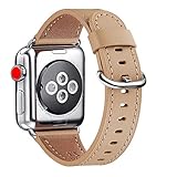Apple Watch Band 38mm, WFEAGL Retro Top Grain Genuine Leather Band Replacement Strap with Stainless Steel Clasp for iWatch Series 3,Series 2,Series 1,Sport, Edition (Camel Band+Silver Buckle)
