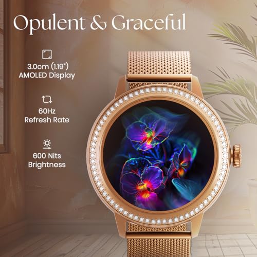 Image of Titan Valerie 1.19 inch AMOLED Studded Stainless Steel Smart Watch for Women, Next-Gen Chipset, Functional Crown, SOS & BT Calling, Women Wellness Suite, BP & Skin Temp Monitor, Fast Charging (Brown)