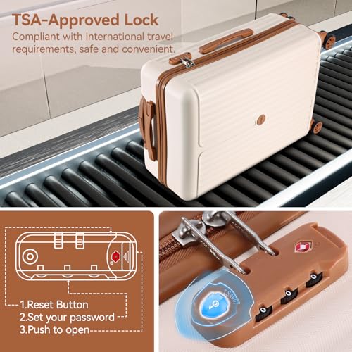 Hoteel Luggage Sets 6 Piece ABS+PC Hardside 4-Year Warranty Luggage Set with Spinner Wheels TSA Lock Lightweight Carry on Luggage 16/20/24/28 Suitcase with Duffel & Organizer Beige
