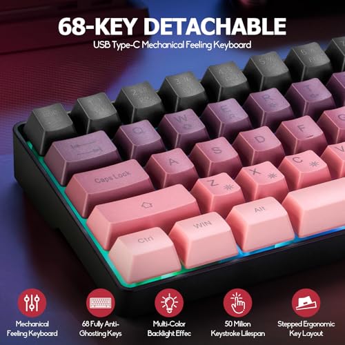 Image of Guiheng Wired 60% Gaming Keyboard and Mouse Combo, Ultra-Compact 61 Keys RGB Backlit Mini Keyboard, Lightweight 3200 DPI Optical, Wired Gaming Set for Windows,PC, MAC PS5 Xbox Gamer(BlackBerry Pink)