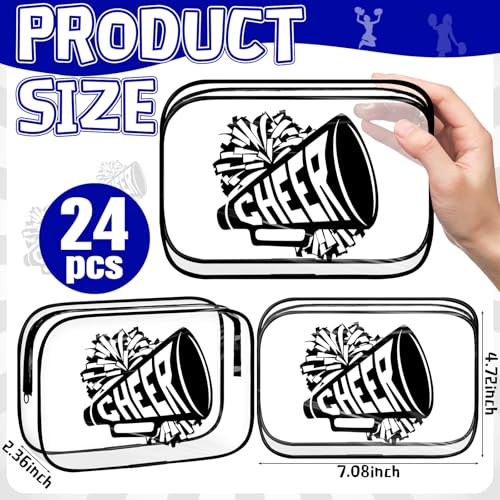 Kacctyen 24 Pcs Black Cheer Makeup Bag Cheer Gifts Bulk for Team 7 x 4.7 x 2.4'' Cosmetic Bag Cheerleader PVC Makeup Case Clear Toiletry Zipper Pouch for Cheerleading Teammates Party Supplies2