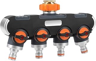 KWODE 4-Wege-Verteiler - 3/4 Zoll und 1/2 Zoll Wasser Verteiler mit Wasserhahn Adapter zu Gartenbewässerung, Waschen, Haus...