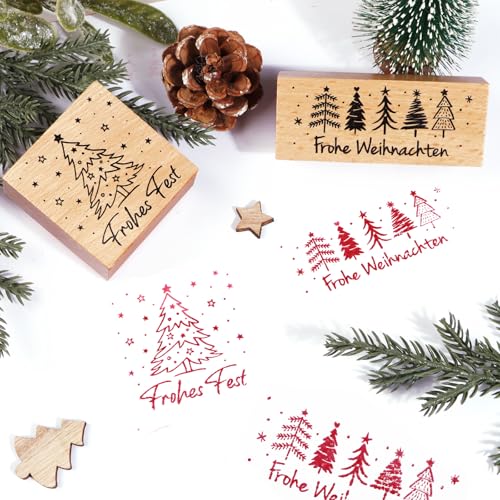 BOFUNX 2 Stücke Weihnachten Stempel Holzstempel Frohe Weihnachten Motivstempel Textstempel Weihnachtsstempel für Karten Geschenkpapier Scrapbooking