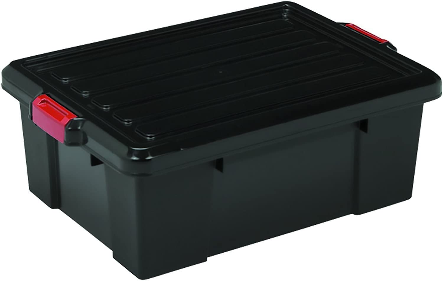 Iris Ohyama, Boîtes de rangement plastique avec couvercle et fermeture à Clips, 25L, Lot de 3, Empilables, Emboîtable, Sans BPA, Grenier, Cabanon, Garage, Garage, SK-230, Noir
