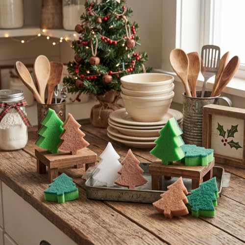 Image of Tioncy 12 Pack Colorful Christmas Tree Kitchen Sponges Bulk