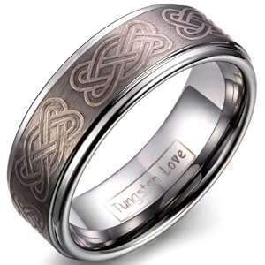 JewelryWe Sieraden 8 mm breedte wolfraamcarbide herenring, Keltische knoop gravure, partnerringen trouwringen bruiloftsband zilver maat 57 tot 67