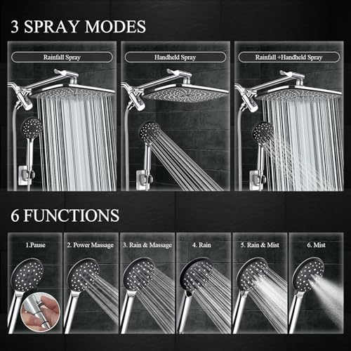 Veken SHC5V201 11.8 Inch Rectangle High Pressure Rain Shower Head Combo With Extension Arm- Wide Showerhead thumb #3