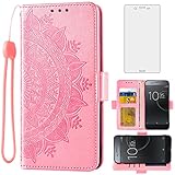 Asuwish Compatible with Sony Xperia XZ Premium Wallet Case and Tempered Glass Screen Protector Credit Card Holder Flip Purse Wrist Strap Stand Cell Phone Cover for Experia G8141 G8142 Women Rose Gold