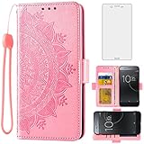 Asuwish Compatible with Sony Xperia XZ Premium Wallet Case and Tempered Glass Screen Protector Credit Card Holder Flip Purse Wrist Strap Stand Cell Phone Cover for Experia G8141 G8142 Women Rose Gold