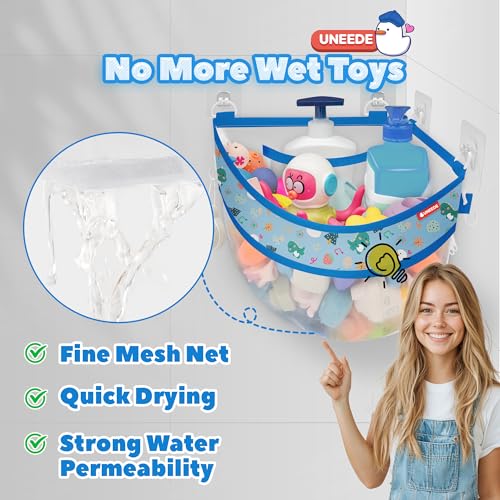 UNEEDE Badewannenspielzeug-Aufbewahrung für die Eckwand – Praktischer Badezimmer-Organizer mit 16,35L Fassungsvermögen, Dinosaurier-Druck– Ideal zur Aufbewahrung von Baby-Badespielzeug Platzsparend