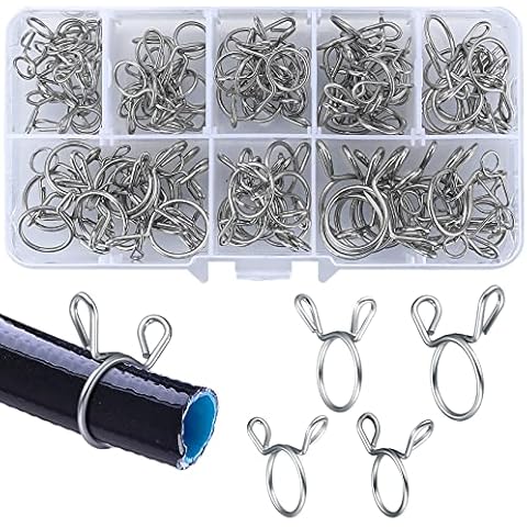 Kigniote 100Pcs Hose Spring Clamps, Fuel Line Hose Clips ,Tube Spring Clips Clamp Assortment Kit for Water Pipe Air Hose Motorcycle Scooter (5-14mm) Cover