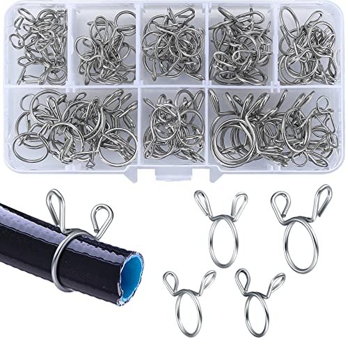 Kigniote 100Pcs Spring Clamps, Fuel Line Clips, Tube Clips Assortment Kit for Water Pipe, Air Hose, Motorcycle, Scooter (5-14mm)