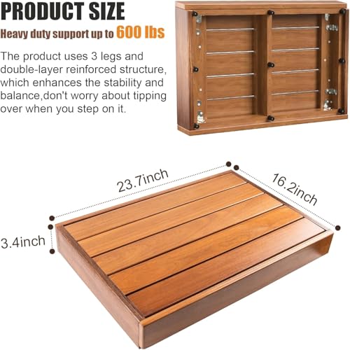 Image of Carpentray 3.5'' Height Wooden Step Stool for Elderly Adults & Kids, Durable Heavy Duty Wooden Foot Stool