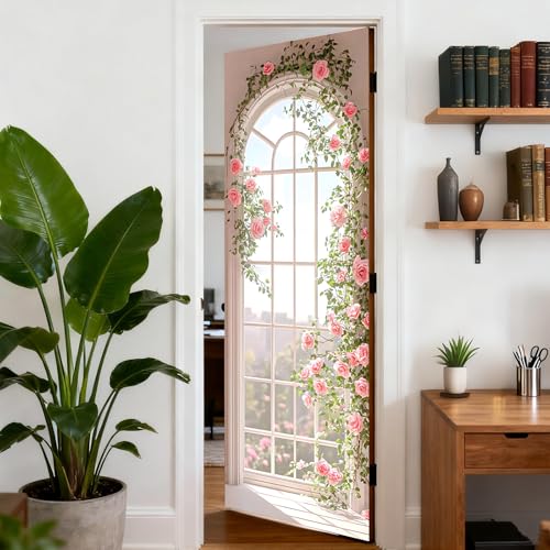 Image of Nuxovilar Rose Arch Door Stickers Peel Stick PVC 30.3x78.7 in | Door Stickers Wall Decals Peel Stick Cover Vinyl Art Poster Bedroom Living Room Indoor Home (Rose Arch)
