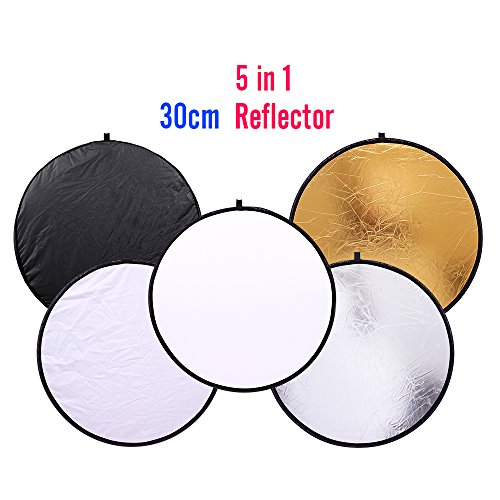 Image of Reflector Panel 12inch / 30cm 5-in-1 Collapsible Multi-Disc Reflectors for Photographing with Bag - Translucent, Gold, Silver, Black and White