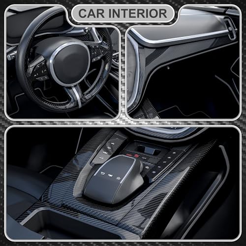 Image of Lypumso Carbon Fiber Vinyl Wrap 6D Gloss Black, Self Adhesive Car Wrap Film with Air Release Technology, Automotive DIY Vinyl Sticker for Car Motorcycle Interior Exterior, 1ft x 10ft with Tool Kits
