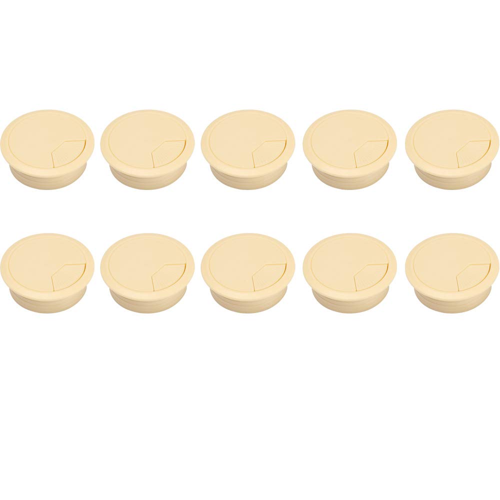 Passacavo rotondo per mobili, con passacavi integrato, organizer per cavi da scrivania e organizer per la gestione dei fili del tavolo da casa e ufficio (beige, 10 pezzi)