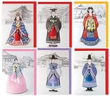 From&to Hanbok 6pcs Korean Royal family Dress Cards Sets korea souvenir Korean Clothes Traditional Greeting Cards Thank you Birthday Wedding Anniversary Invitation New Year Card &Envelope (ft221)