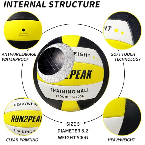 Image of RUN2PEAK Heavy Weight Volleyball Ball Official Size 5 Setter Training Volleyballs PU Practice Volley Balls for Indoor Rebounder Equipment Setters Weighted Volleyball Setting Trainer