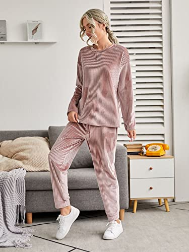 Womens Pajama Sets,Comfy Long Sleeve Velvet Sleepwear With Long Pants Soft Loungewear Pj Set Purple #TOP3