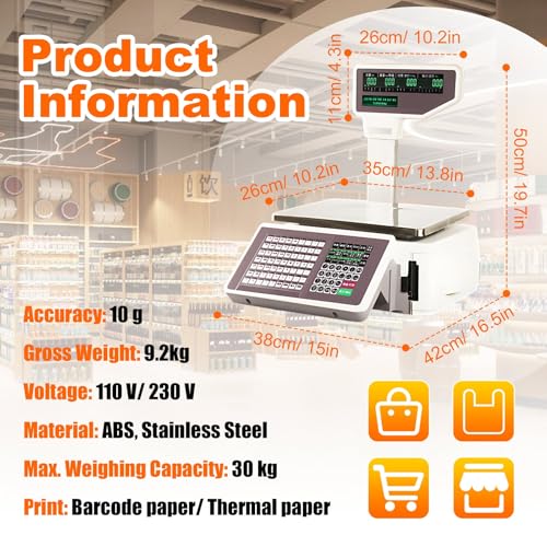 Báscula comercial con impresora térmica y pantalla dual 30kg miniatura 3