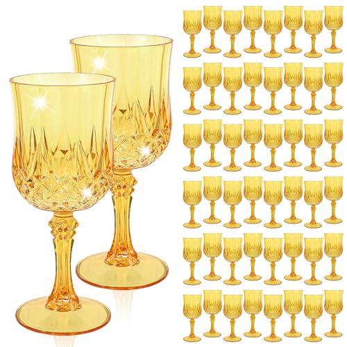 REWOMC 48 Pcs Gold Plastic Wine Glasses,Plastic Goblets for Parties