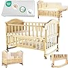 Portable mini baby crib 4 in 1 convertible with memory foam mattress38 by24 includedcunas para bebes 2025 natural wood small crib with foldable storage baby playpen bedside sleeper beds  urban country home decor