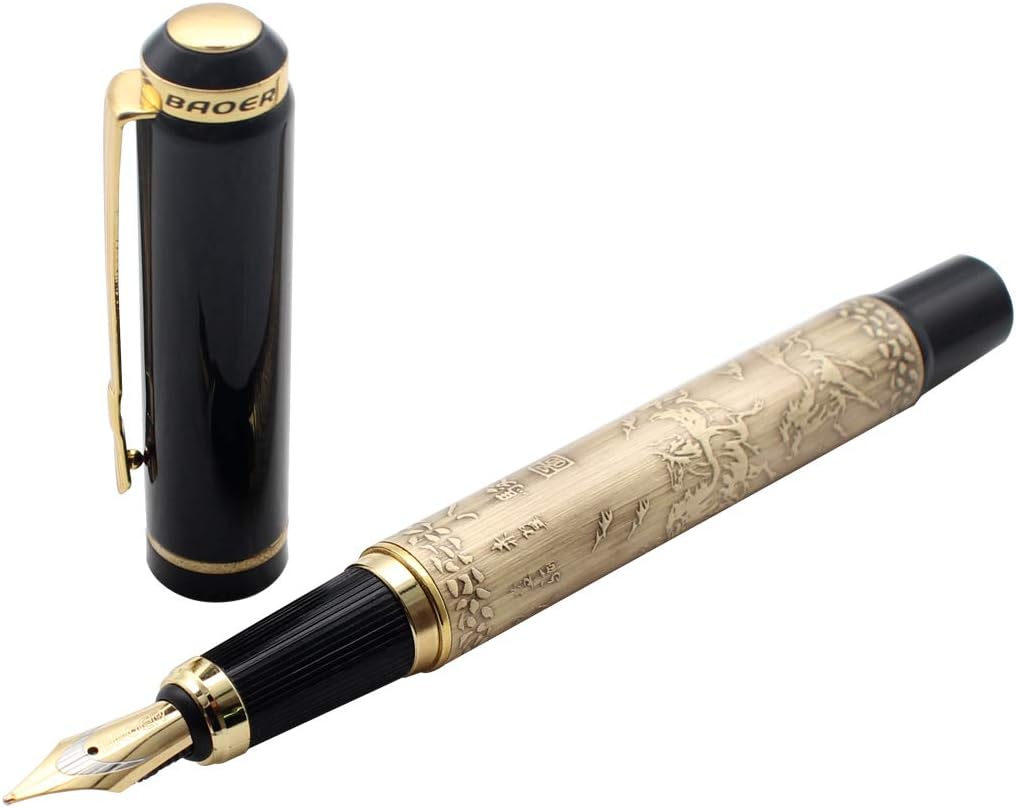 Gullor Fountain Pen 507 Medium Pen, Vintage Emboss Design with Horses, Gold - Image 4