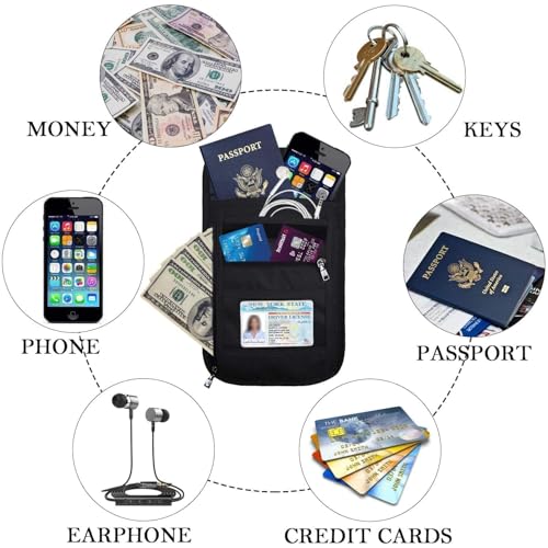 omystyle neck wallet rfid passport holder for travel adjustable neck strap waterproof neck pouch for men amp women to keep cash credit cards and documents safe black 8x6