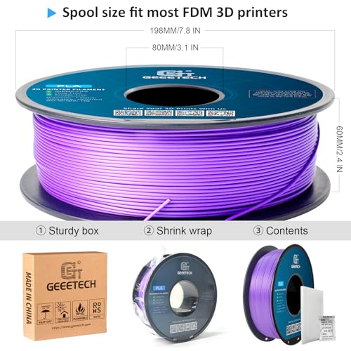 Image of Geeetech Purple PLA 3D Printer Filament, 1kg Spool (2.2lbs), Upgrade Tidy Winding Tangle-Free, 1.75mm Dimensional Accuracy + /- 0.02 mm, 3D Printing Filament Fits for Most FDM 3D Printers