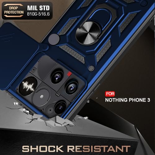 Image of AESTMO Tough Armor Nothing Phone 3 Bumper Back Case Cover | Ring Holder & Sliding Camera Shield Cover | 360 Degree Protection Back Case Cover for Nothing Phone 3 (Blue)