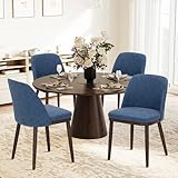 COLAMY Upholstered Dining Chairs Set of 4, Modern Kitchen Chairs with Back, Leather Side Dining Room Chairs with Wood Legs for Kitchen Dining Room Restaurant, Blue