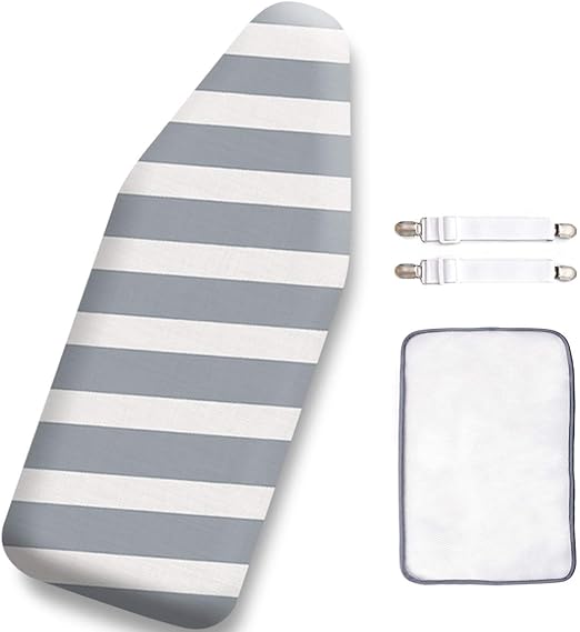 SheeChung 12.5 x 32 Inch Small Ironing Board Cover and Pad,Cotton Cover & Extra Thick Padding,Resists Scorching and Staining,Elastic Cord,Fits Small Mini Table top Ironing Board (Board not Included)