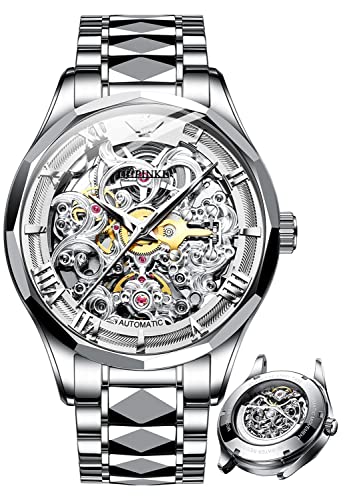 Montre squelette automatique pour homme - En acier tungstène - Étanche - Deux tons, Face blanche., Bracelet Cover