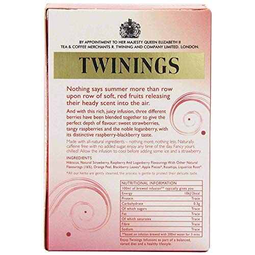 Image of Twinings Strawberry & Raspberry Tea - 20 Tea Bags - Green, 0.04 Kg, Green Tea
