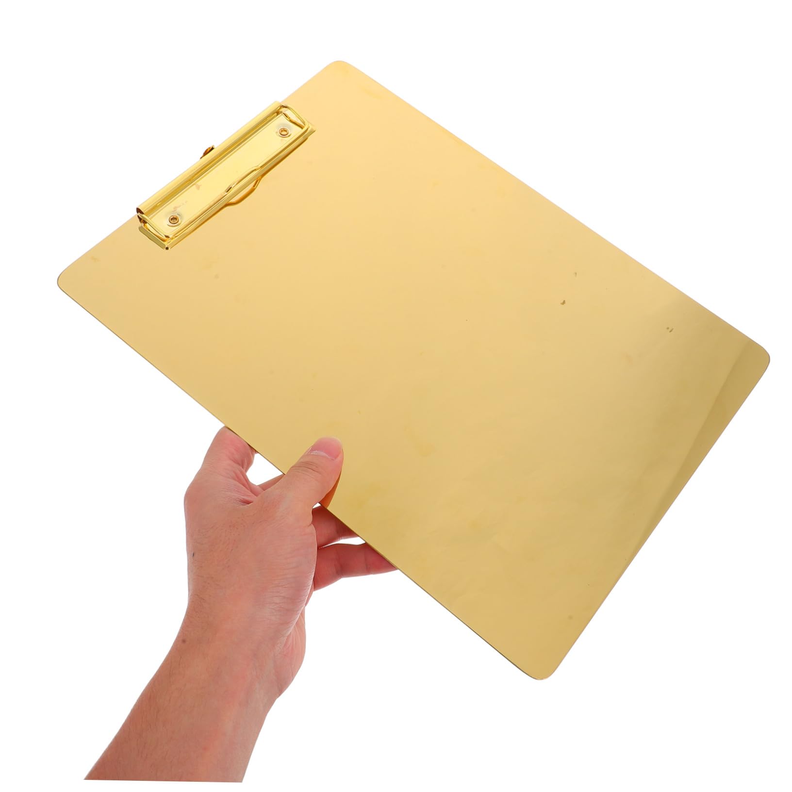 Hemobllo Porte-bloc Acier Inoxydable Doré Support Papier avec Coins Arrondis Planchette Portable pour Bureau École et Maison Taille L