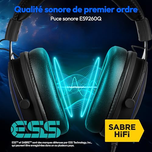 MEDION ERAZER Mage P20 Gaming Headset (câble de 240cm, Supra-auriculaire, Microphone Flexible & Amovible, télécommande, éclairage RGB, Audio 3,5mm, USB, ES9260Q Soundchip) – Image 4