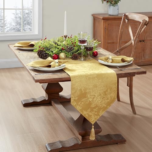 Elrene 91245GLD Home Fashions Poinsettia Elegance Jacquard Holiday Table Runner thumb #1