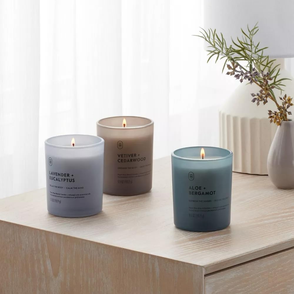 Threshold 3pk Candle Gift Set - Lavender and Eucalyptus + Aloe and Bergamot + Vetiver and Cedarwood Scent