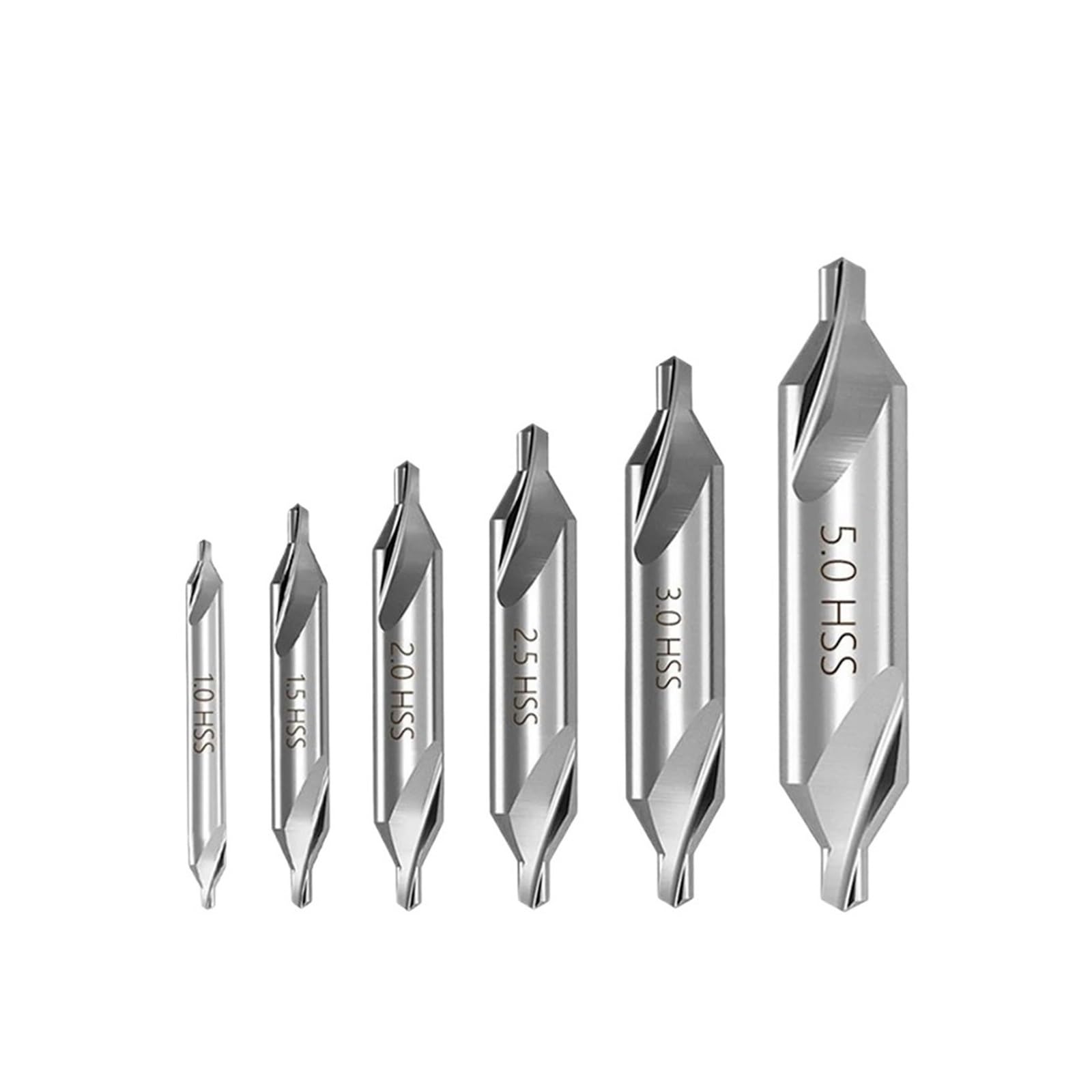 Zentrierbohrer HSS Kombinierte Zentrierbohrer Senker 60-Grad-Winkel-Bit-Werkzeug 1,0, 1,5, 2,0, 2,5, 3,5 mm Typ A ohne Schutzkegel-Werkzeugsatz(6Pcs)