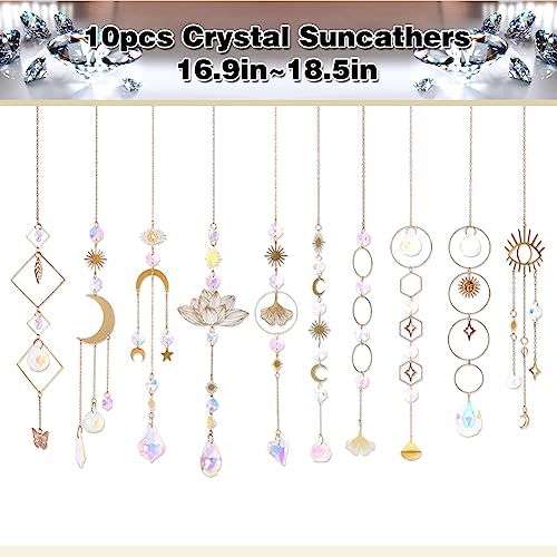 Sun Catchers, 10 Pieces Colorful Crystal Suncatcher with Chain Pendant Ornaments Hanging Crystals Prism Rainbow Maker for Windows Indoor Outdoor Car Mirror Garden Decor Wedding Party Xmas Gift2
