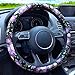 Binsheo Leather Floral Car Automotive Steering Wheel Cover,for Women Girls Ladies,Anti Slip Universal 15, Chinese Style, Balck with Purple Flowers