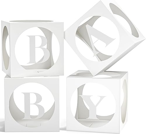 Cajas de bebé con letras para baby shower, cajas de globos transparentes blancas con 4 letras para revelación de género niño o niña, bloques de
