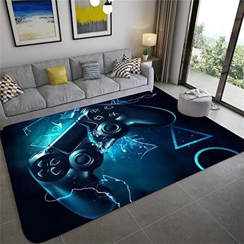 Gamer Tapis pour Chambres à Coucher Adolescent Garçon Fille Enfants Hommes Jeux Vidéo 3D Gamepad Gaming Tapis de Lit Chambre Salon Décorations Tapis Antidérapants Lavables (Bleu,140 x 180 cm)