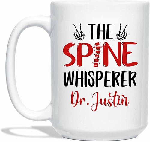 Taza de té de cerámica blanca personalizada de 11 onzas, 15 onzas, taza de café The Spine Whisperer, taza de quiropráctico, divertida taza de café