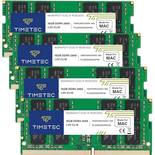 Image of Timetec 64GB KIT(4x16GB) Compatible for Apple DDR4 2666MHz for Mid 2020 iMac (20,1 /20,2) / Mid 2019 iMac (19,1) 27-inch w /Retina 5K Display PC4-21333 / PC4-21300 CL19 SODIMM Memory MAC RAM Upgrade