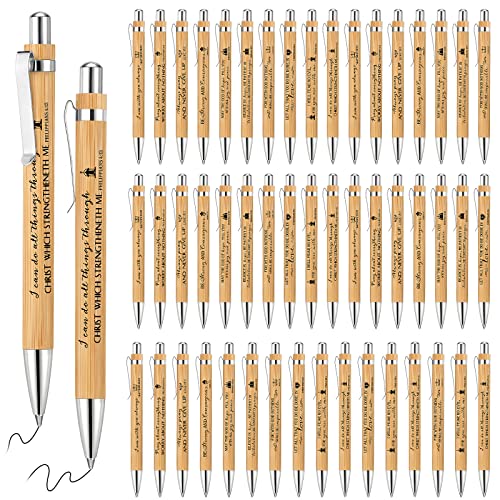 Fumete 100 Pcs Christian Fathers Day Pens Bulk Bamboo Ballpoint Pens with Bible Verse and Scripture Inspirational Religious Gifts for Church Pastor Appreciation Father Mom Church by Fumete - Used condition - US$23.46