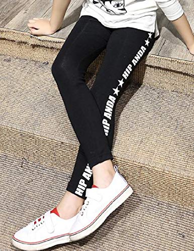 Calça legging esportiva Fubotevic com estampa de letras grandes e elásticas para meninas, Preto, 10-